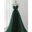 Charmant Vert Foncé Perlage Paillettes Robe De Soirée 2023 Princesse Bretelles Spaghetti Sans Manches Dos Nu Longue Soirée Robe De Ceremonie