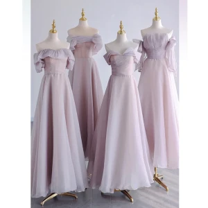 Modest Simple Lavender Bridesmaid Dresses 2023 A Line Princess Off The Shoulder Short Sleeve Backless Floor Length Long Bridesmaid Wedding Party Dresses