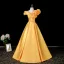 Vintage Gelb Applikationen Ballkleider 2026 Ballkleid V-Ausschnitt Kurze Ärmel Rückenfreies Lange Festliche Kleider