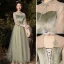 Chic / Beautiful Sage Green Velour Bridesmaid Dresses 2022 A-Line / Princess Sequins Suede Short Sleeve Backless Floor-Length / Long Bridesmaid Wedding Party Dresses