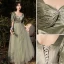 Chic / Beautiful Sage Green Velour Bridesmaid Dresses 2022 A-Line / Princess Sequins Suede Short Sleeve Backless Floor-Length / Long Bridesmaid Wedding Party Dresses