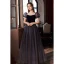 Elegant Purple Suede Sequins Prom Dresses 2022 A-Line / Princess Square Neckline Puffy Short Sleeve Backless Floor-Length / Long Prom Formal Dresses