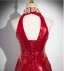 Charming Burgundy Beading Rhinestone Sequins Prom Dresses 2024 A-Line / Princess High Neck Sleeveless Backless Floor-Length / Long Prom Formal Dresses