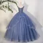 Élégant Bleu Ciel Perlage Paillettes Robe De Bal 2023 Robe Boule Encolure Carrée Sans Manches Dos Nu Bretelles croisées Longue Promo Robe De Ceremonie