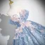 Flower Fairy Sky Blue Appliques Sequins Prom Dresses 2024 Ball Gown Off-The-Shoulder Short Sleeve Backless Floor-Length / Long Prom Formal Dresses