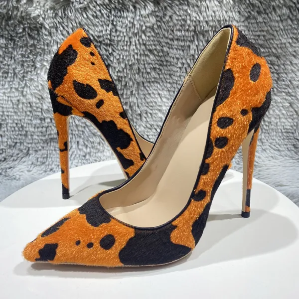 Mode Apelsin Leopardmönstrad Afton Pumps 2023 12 cm Stilettklackar Spetsiga Pumps Högklackade