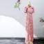 Chinese style Red Beading Tassel Sequins Evening Dresses Cheongsam 2022 Trumpet / Mermaid High Neck Short Sleeve Covered Button Floor-Length / Long Evening Party Cheongsam / Qipao