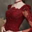 Classic Burgundy Beading Sequins Evening Dresses 2023 A-Line / Princess Square Neckline 3/4 Sleeve Backless Floor-Length / Long Evening Party Formal Dresses