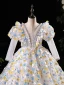 Flower Fairy Multi-Colors Appliques Beading Pearl Sequins Birthday Flower Girl Dresses 2024 Ball Gown V-Neck Long Sleeve Floor-Length / Long