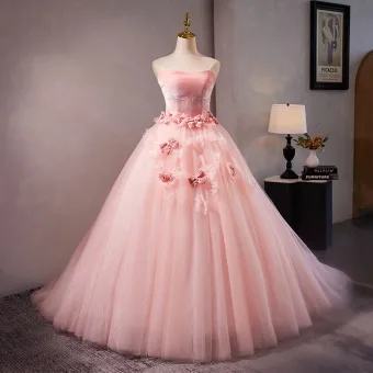 Chic Belle Rougissant Rose Noeud Appliques Robe De Bal 2024 Robe Boule Bustier Sans Manches Dos Nu Train De Balayage Promo Robe De Ceremonie