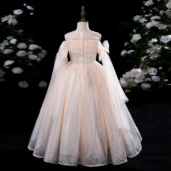 Bling Bling Champagne Sequins Birthday Flower Girl Dresses 2022 Ball Gown Scoop Neck Short Sleeve Floor-Length / Long Flower Girl Dresses