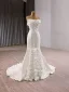 Chic Blanche Appliques Robe De Mariée 2025 Trompette / Sirène De l'épaule Gonflée Manches Courtes Dos Nu Train De Balayage Mariage