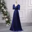 Vintage / Retro Royal Blue Prom Dresses 2024 A-Line / Princess V-Neck Short Sleeve Backless Floor-Length / Long Prom Formal Dresses