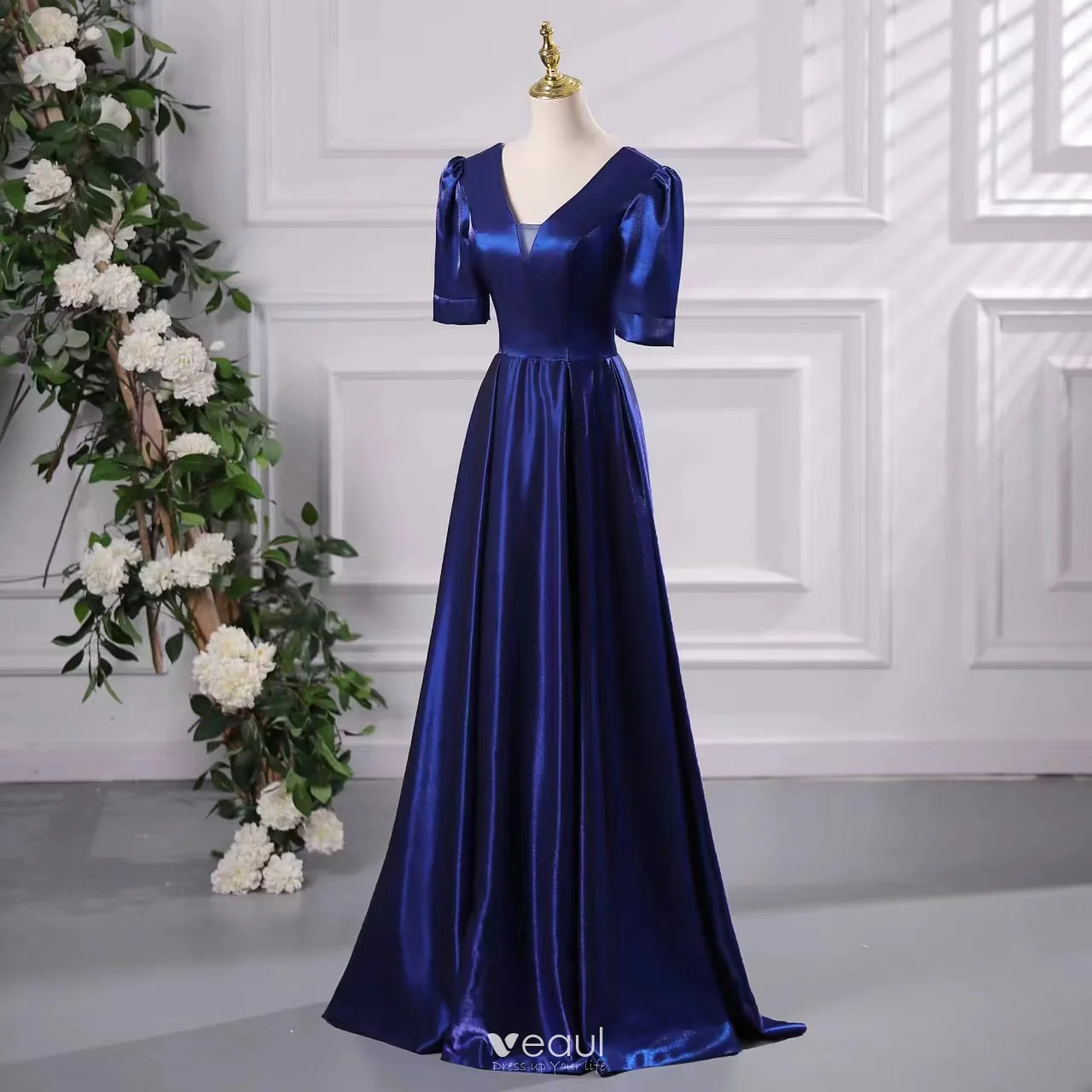 blue real cinderella dress Royal Blue Elastic Satin Prom Dresses with Spaghetti Straps Sexy Long –  angelaweddings main image 1