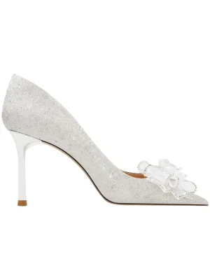 Glittrande Silver Rhinestone Rosett Paljetter Brudskor 2025 8 Cm Stilettklackar Spetsiga Bröllop Pumps Högklackade