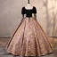 Vintage / Retro Black Embroidered Satin Prom Dresses 2023 Ball Gown Square Neckline Short Sleeve Backless Floor-Length / Long Prom Formal Dresses
