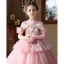 Lovely Blushing Pink Beading Pearl Sequins Appliques Birthday Flower Girl Dresses 2025 Ball Gown Scoop Neck Short Sleeve Backless Floor-Length / Long