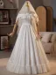 Vintage / Retro White Lace Flower Satin Wedding Dresses 2025 A-Line / Princess Off-The-Shoulder Sleeveless Backless Floor-Length / Long