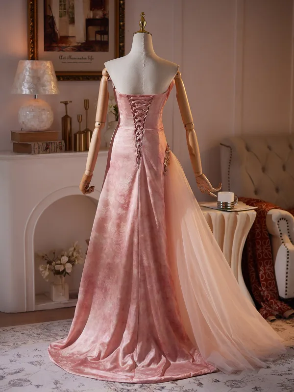 Romantisch Rosa Ballkleider 2026 A Linie Bandeau Ärmellos Rückenfreies Sweep / Pinsel Zug Ball Festliche Kleider