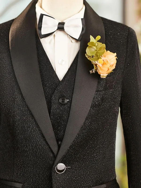 Fall Winter Black 6-piece Long Sleeve Boys Wedding Suits 2025 Body Jewellery Coat Pants Shirt Tie Vest