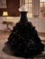 Charming Black Cascading Ruffles Prom Dresses 2024 Crossed Straps Trumpet / Mermaid Strapless Sleeveless Backless Floor-Length / Long Prom Formal Dresses