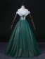 Elegant Dark Green Pearl Sequins Prom Dresses 2022 Ball Gown Off-The-Shoulder Short Sleeve Backless Floor-Length / Long Prom Formal Dresses