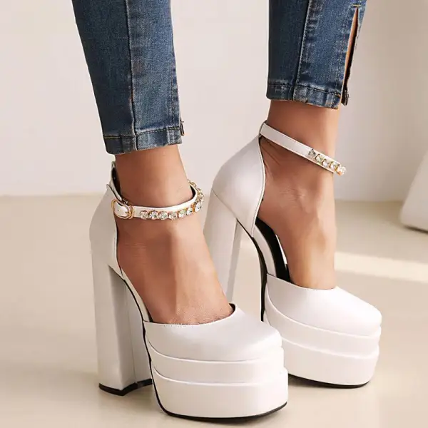 Ungewöhnlich Blau Ball Satin Damen schuhe 2022 Strass Knöchelriemen 14 cm Thick Heels Quadratische Zehe Pumps Hochhackige