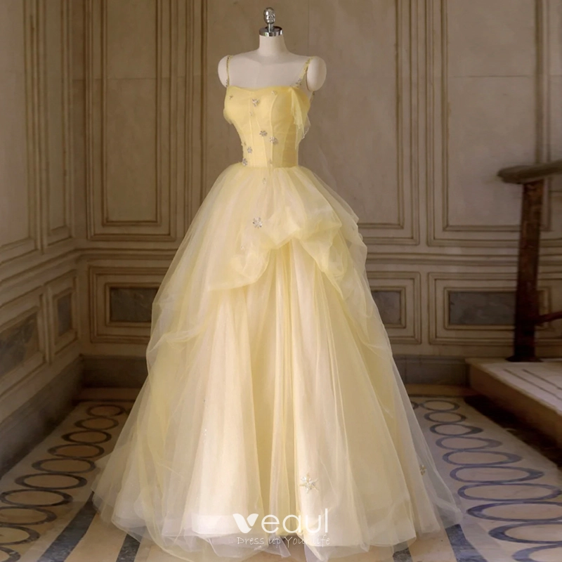 Corset Tulle Bow Spaghetti Straps Floor Length Prom Dress | KissProm