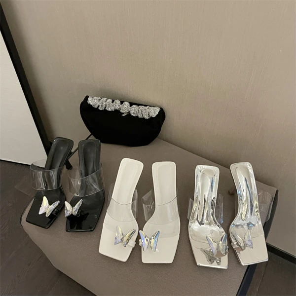Transparent Sexy White Rhinestone Butterfly Evening Party Womens Sandals 2022 8 cm Stiletto Heels Open / Peep Toe Sandals High Heels