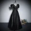 Vintage / Retro Black Satin Evening Dresses 2023 A-Line / Princess V-Neck Puffy Short Sleeve Backless Floor-Length / Long Evening Party Formal Dresses