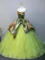 Chic / Beautiful Sage Green Printing Prom Dresses 2025 Ball Gown Strapless Sleeveless Backless Floor-Length / Long Tulle Prom Formal Dresses