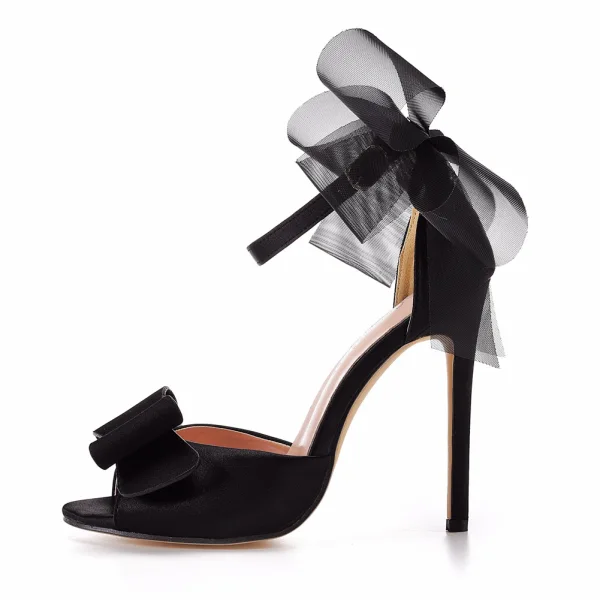 Sexy Noire Soirée Noeud Sandales Femme 2022 Bride Cheville 11 cm Talons Aiguilles Peep Toes / Bout Ouvert Sandales Talons Hauts
