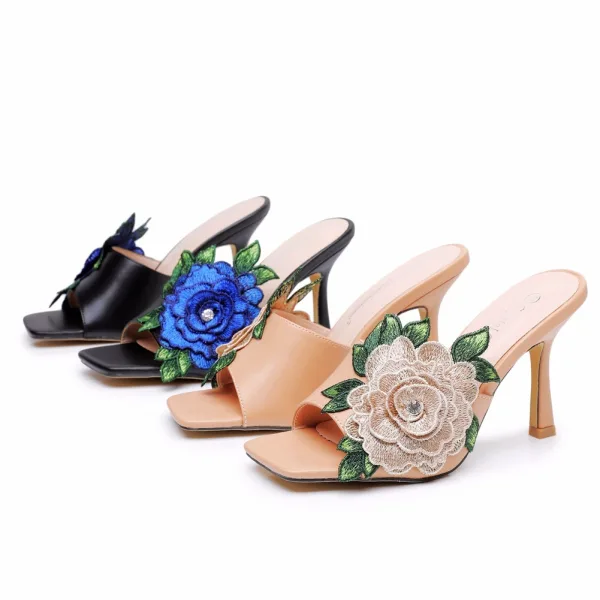 Chic / Belle Blanche Brodé Promo Sandales Femme 2024 9 cm Talons Aiguilles Peep Toes / Bout Ouvert Sandales Talons Hauts