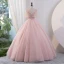 Charmant Rougissant Rose Perlage Noeud Paillettes Robe De Bal 2023 Robe Boule V-Cou Manches Courtes Dos Nu Longue Promo Robe De Ceremonie