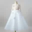 Chic / Beautiful White Appliques Sequins Birthday Flower Girl Dresses 2025 A-Line / Princess Scoop Neck Long Sleeve Floor-Length / Long Flower Girl Dresses