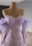Haut de Gamme Lavande Fait main Perlage Faux Diamant Paillettes Robe De Bal 2024 Trompette / Sirène De l'épaule Gland 1/2 Manches Dos Nu Train De Balayage Promo