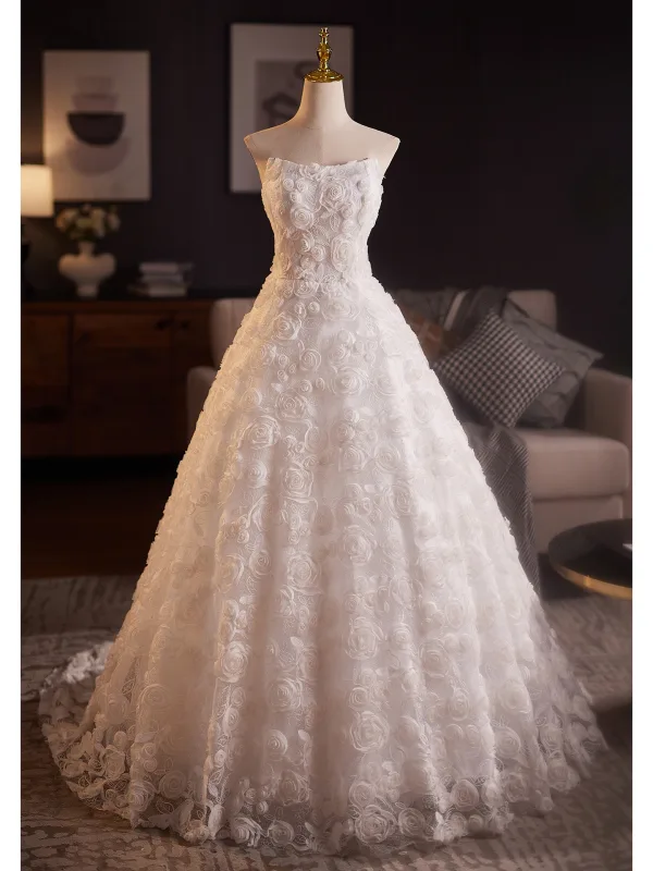 Elegante Weiß Applikationen Brautkleider / Hochzeitskleider 2025 A Linie Bandeau Ärmellos Rückenfreies Mit Schal Sweep / Pinsel Zug