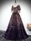 Scintillantes Multi-Couleurs Violet Paillettes Robe De Bal 2024 Robe Boule Encolure Carrée Manches Courtes Dos Nu Longue Promo Robe De Ceremonie