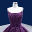 Vintage / Retro High-end Purple Beading Flower Lace Prom Dresses 2022 Ball Gown Spaghetti Straps Sleeveless Backless Court Train Prom Formal Dresses