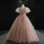 Sparkly Champagne Beading Lace Flower Sequins Birthday Flower Girl Dresses 2022 Ball Gown Scoop Neck Short Sleeve Floor-Length / Long Flower Girl Dresses