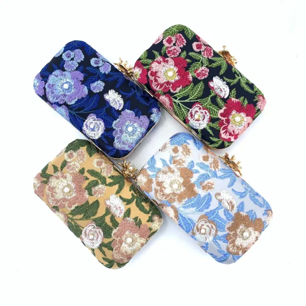 Chic / Beautiful Navy Blue Pearl Lace Flower Outdoor / Garden Clutch Bags 2023