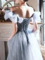 Chic / Beautiful Sky Blue Sequins Prom Dresses 2022 A-Line / Princess Off-The-Shoulder Short Sleeve Backless Floor-Length / Long Formal Dresses
