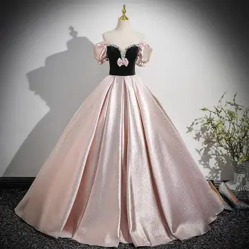 Lovely Blushing Pink Pearl Bow Prom Dresses 2025 Ball Gown Off The Shoulder Puffy Short Sleeve Backless Floor Length Long Prom Formal Dresses