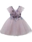 Fashion Lavender Short Sequins Birthday Flower Girl Dresses 2023 V-Neck Short Sleeve Backless Zipper Up
