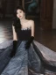 Chic / Beautiful Black Rhinestone Prom Dresses 2024 Ball Gown Strapless Sleeveless Backless Floor-Length / Long Prom Formal Dresses