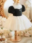 Chic / Belle Noire Anniversaire Robe Ceremonie Fille 2023 Robe Boule Encolure Carrée Gonflée Manches Courtes Dos Nu Noeud Courte