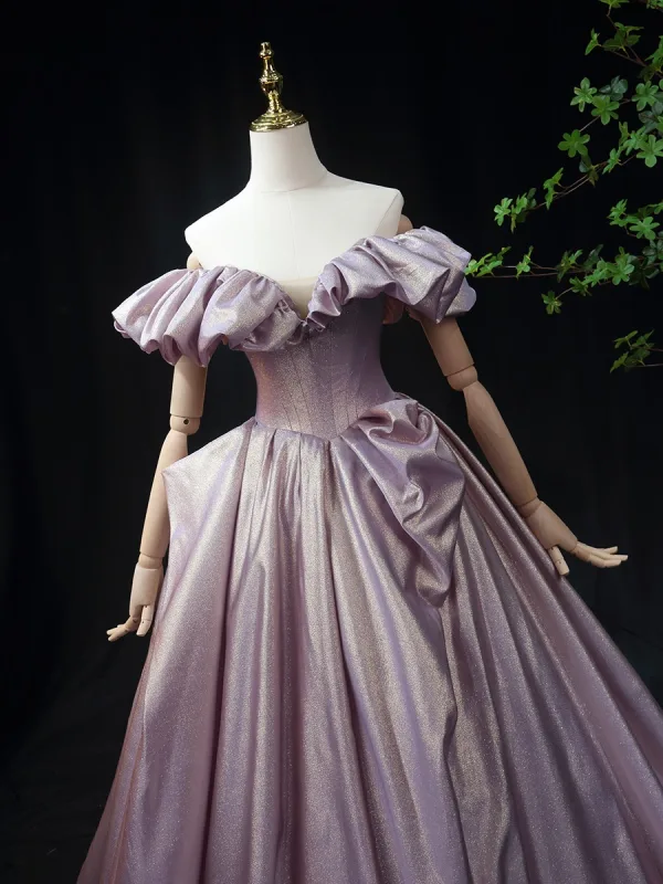 Elegant Glitter Purple Prom Dresses 2025 Ball Gown Strapless Sleeveless Backless Sweep Train Prom Formal Dresses