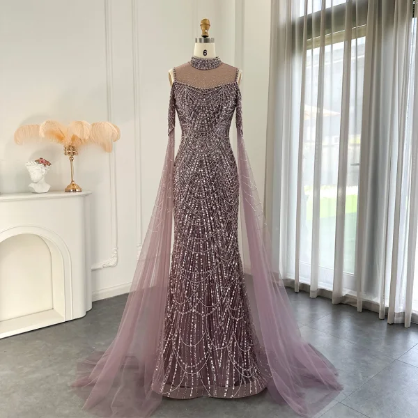 High-end Charming Gold Handmade Beading Pearl Rhinestone Sequins Prom Dresses 2024 Trumpet / Mermaid High Neck Sleeveless Floor-Length / Long Prom