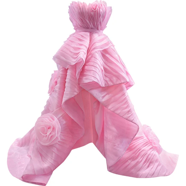 Haut de Gamme Haute Basse Rougissant Rose Volants en Cascade Asymétrique Robe De Bal 2022 Robe Boule Bustier Sans Manches Dos Nu Promo Robe De Ceremonie
