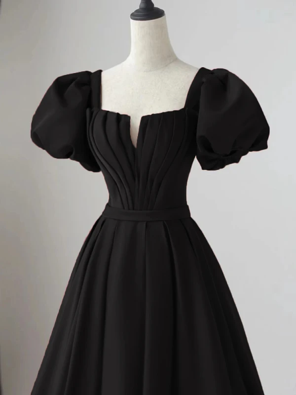 Chic / Beautiful Black Evening Dresses 2023 A-Line / Princess Square Neckline Puffy Short Sleeve Backless Sash Floor-Length / Long Evening Party Formal Dresses